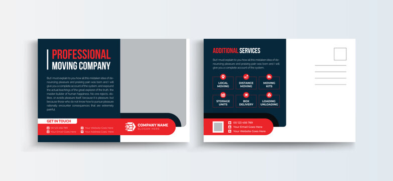 Moving Service Transport, Transportation Postcard Template, Mover and Transport Logistics Post, Transport Business poster Template, Delivery and Transport Service company Postcard.