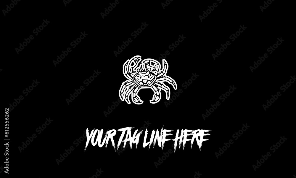 Poster vector design of a minimalistic logo sketch in crab shape and space for text