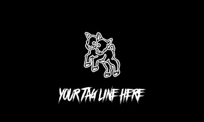 Scary twin-deer icon with a tagline isolated on a black background