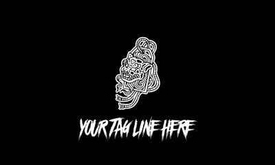 Scary festive mask icon with tag line isolated on a black background