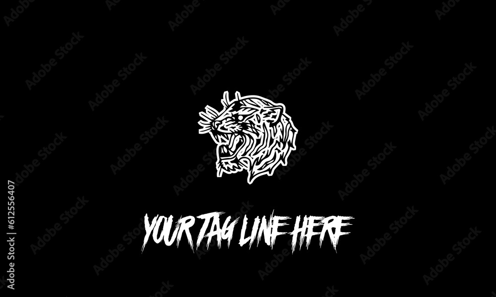 Poster vector design of a minimalistic logo sketch in tiger face shape and space for text
