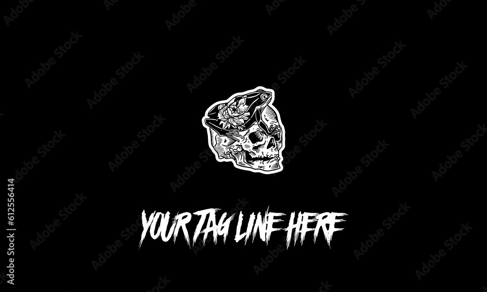 Poster skull icon with a tag line isolated on a black background