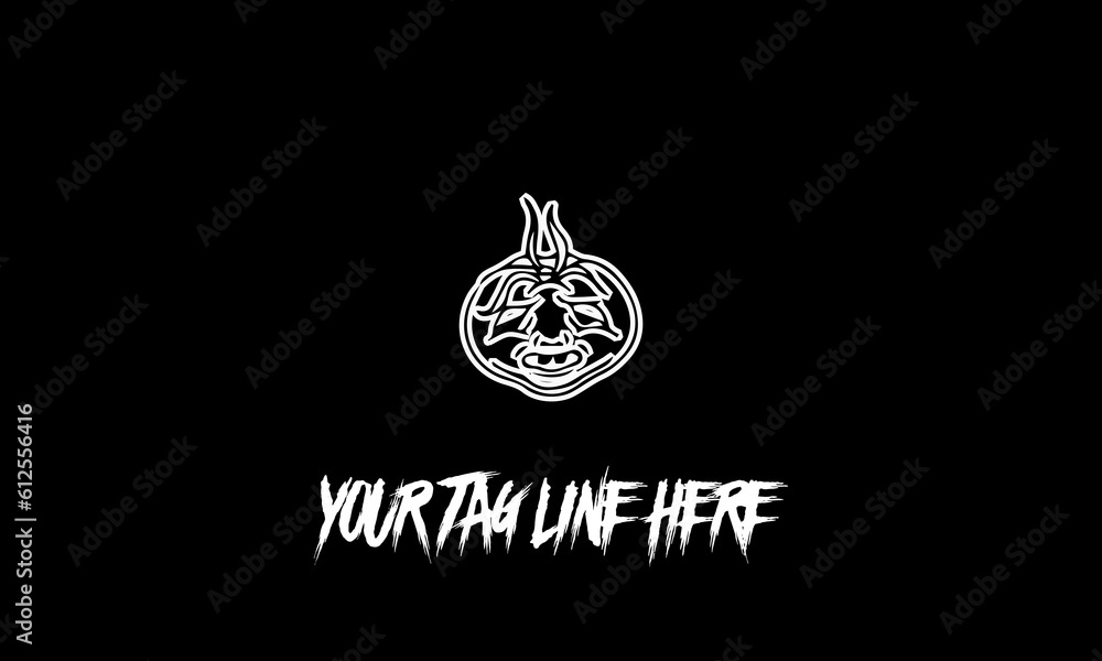 Poster vector design of a minimalistic logo sketch in onion shape and space for text