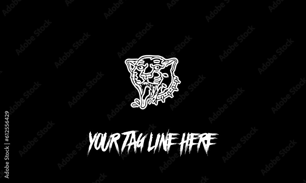 Poster vector design of a minimalistic logo sketch in tiger face shape and space for text