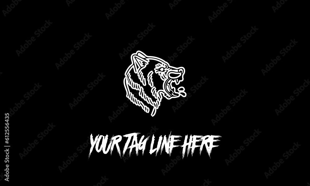 Poster vector design of a minimalistic logo sketch in roaring tiger face shape and space for text