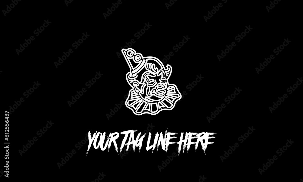 Poster clown icon with a tag line isolated on a black background