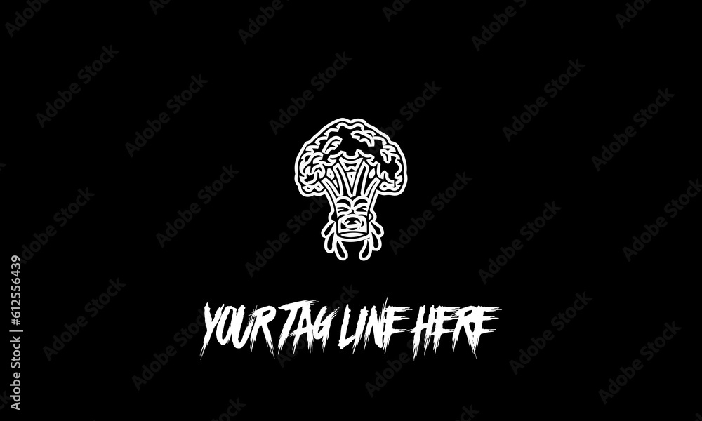 Poster vector design of a minimalistic logo sketch in broccoli shape and space for text