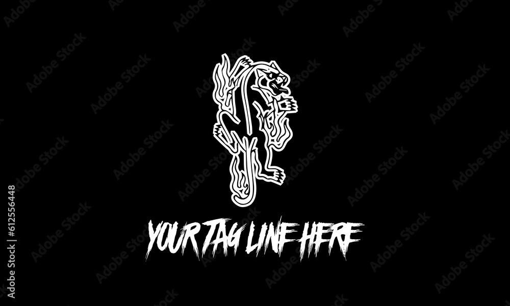 Poster vector design of a minimalistic logo sketch in tiger body shape and space for text