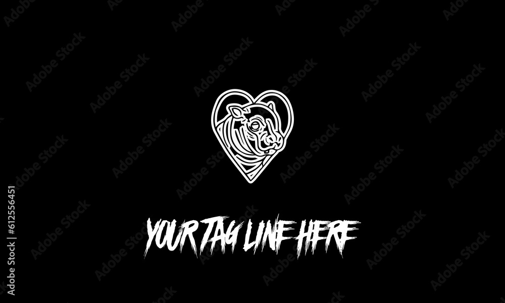 Poster vector design of a minimalistic logo sketch in rhino in heart shape and space for text