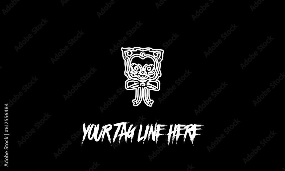 Poster vector design of a minimalistic logo sketch in cat with bow shape and space for text
