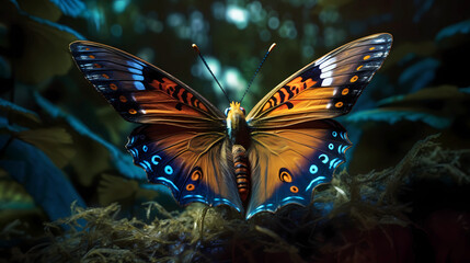 Obraz na płótnie Canvas Beautiful butterfly with spread wings on a dark background.