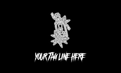 Vector design of a minimalistic logo sketch in bottle shape with floral ornaments and space for text