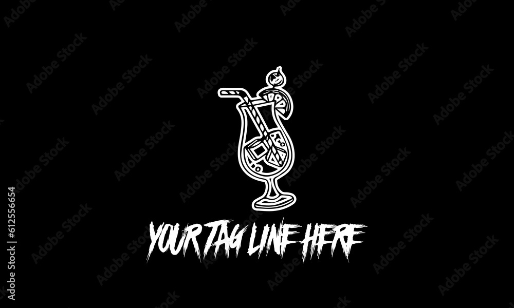 Poster vector design of a minimalistic logo sketch in cocktail shape and space for text