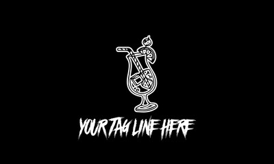 Vector design of a minimalistic logo sketch in cocktail shape and space for text