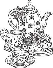 Christmas Tea Set Isolated Adults Coloring Page