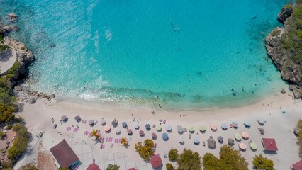 Aerial view of the beautiful beach in Curacao during summer