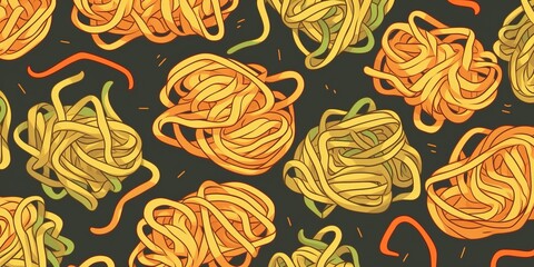 Delicious Chow Mein Noodles Cartoon Horizontal Background Illustration. Asian Cousine Traditional Meal. Ai Generated Drawning Background Illustration with Delicious Instant Chow Mein Generative AI