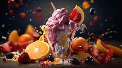 Fototapeta na wymiar colored fruity ice cream. Generative ai