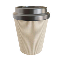 Beige Disposable Paper Coffee Cup. Cut Out. Realistic 3D Render.