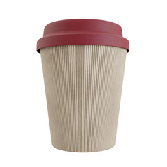 Beige Disposable Paper Coffee Cup. Cut Out. Realistic 3D Render.