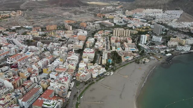 Coastline of Los Cristianos in Tenerife, Spain, aerial