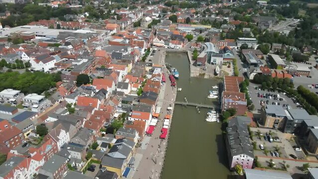 Aerial view of the city of Husum located in the northern part of Germany