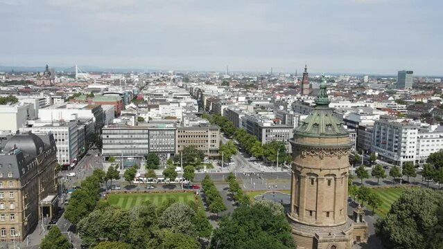 Aerial view of the beautiful city of Mannheim located in Germany