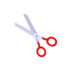Scissors with Red Handle Isolated Sign Flat Style Vector Illustration Symbol on White Background