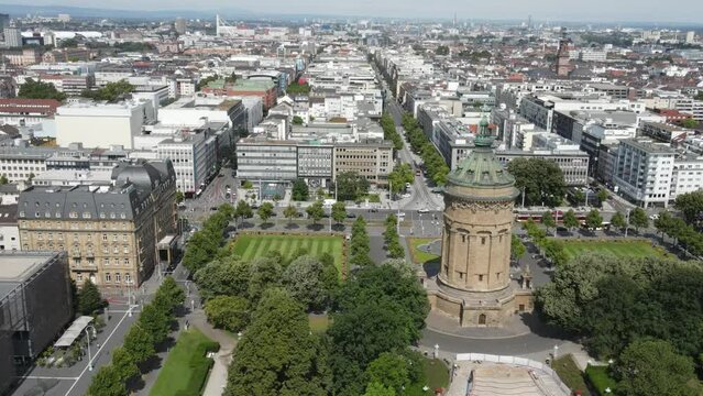 Aerial view of the beautiful city of Mannheim located in Germany
