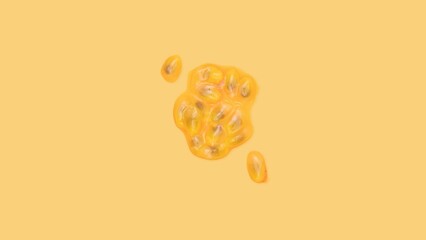 Top view of passion fruit seeds on a yellow background