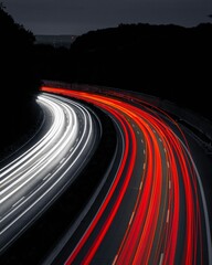 Vertical shot of a highway at night with long exposure lights