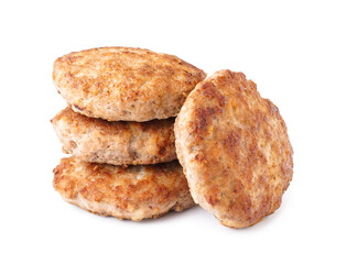 Tasty meat cutlets on white background