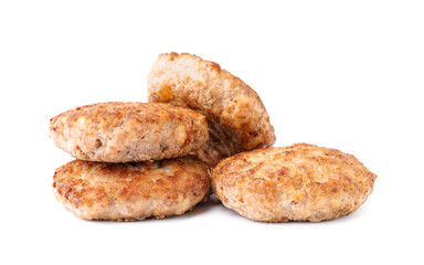 Tasty meat cutlets on white background