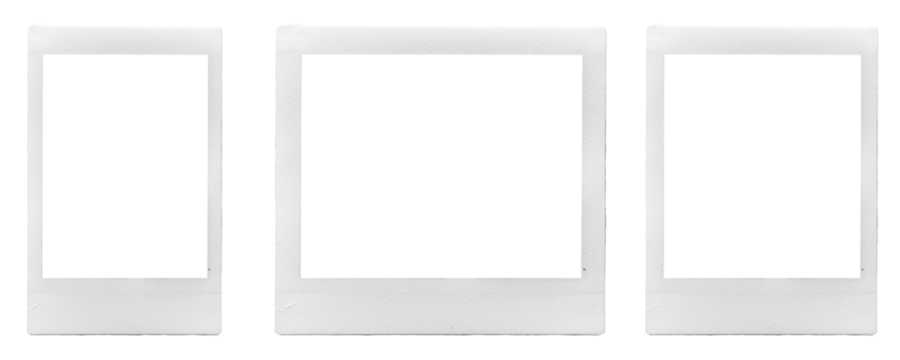 set of three vintage Polaroid / instant photo frames in different formats / isolated graphic design elements