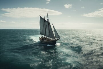Fototapeta na wymiar Modern vessel sailing on the ocean. Generative AI