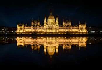 Fototapeta na wymiar Aerial view of Hungarian Parliament Budapest in night