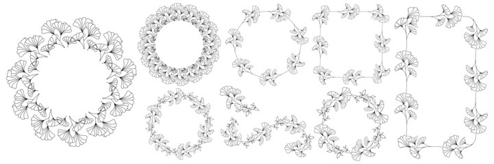 Luxury botanical gold wedding frame elements on white background. Set of circle shapes, glitters, eucalyptus leaves, leaf branches. Elegant foliage design for wedding, card, invitation, greeting