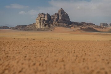 Fototapeta na wymiar Beautiful shot of the Wadi Rum Desert during the day in Jordan