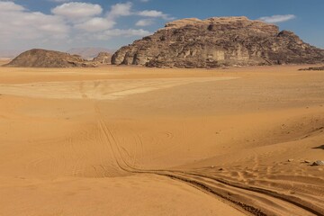 Fototapeta na wymiar Beautiful shot of the Wadi Rum Desert during the day in Jordan