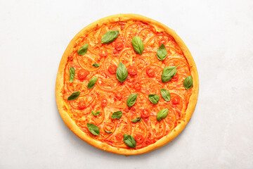 Tasty pizza margarita on white background