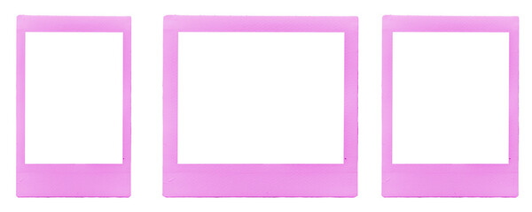 set of three pink vintage Polaroid / instant photo frames in different formats / isolated graphic design elements