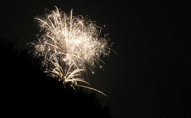 Bright fireworks on the night sky background