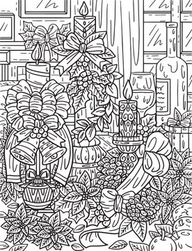 Christmas Candle Holder Coloring Page for Adults
