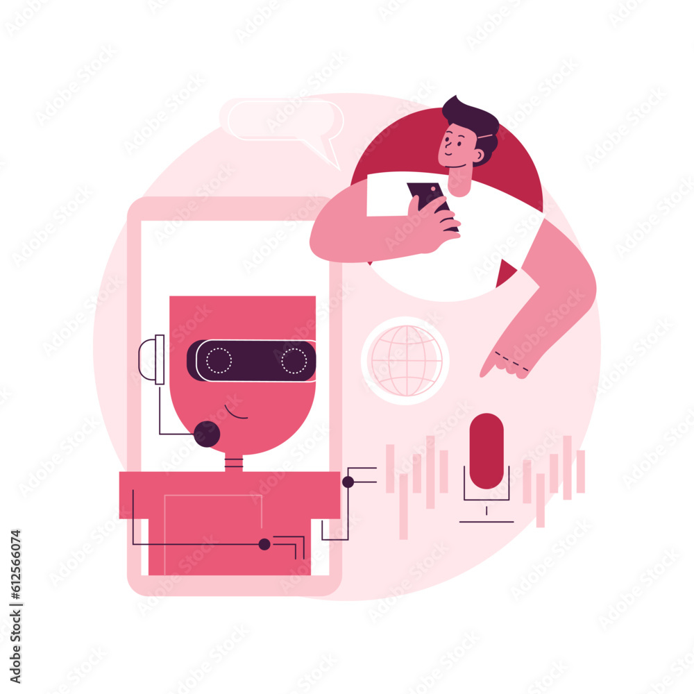 Poster chatbot voice controlled virtual assistant abstract concept vector illustration. talking virtual per