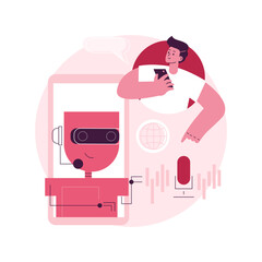 Chatbot voice controlled virtual assistant abstract concept vector illustration. Talking virtual personal assistant, smartphone voice application, AI, voice controlled chatbot abstract metaphor.