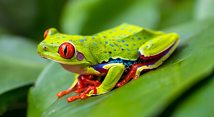 Obraz premium beautiful amazon frog on a leaf