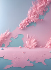 Place with soft feather background, 3d rendering, pink background, minimalist, made witch generative AI