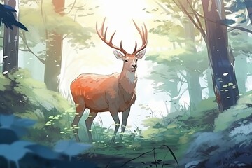 鹿のいる森,Generative AI AI画像