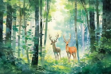 鹿のいる森,Generative AI AI画像