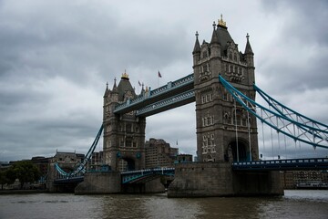 Tower bridge with a cloudy sky in the background, London, England, United Kingdom